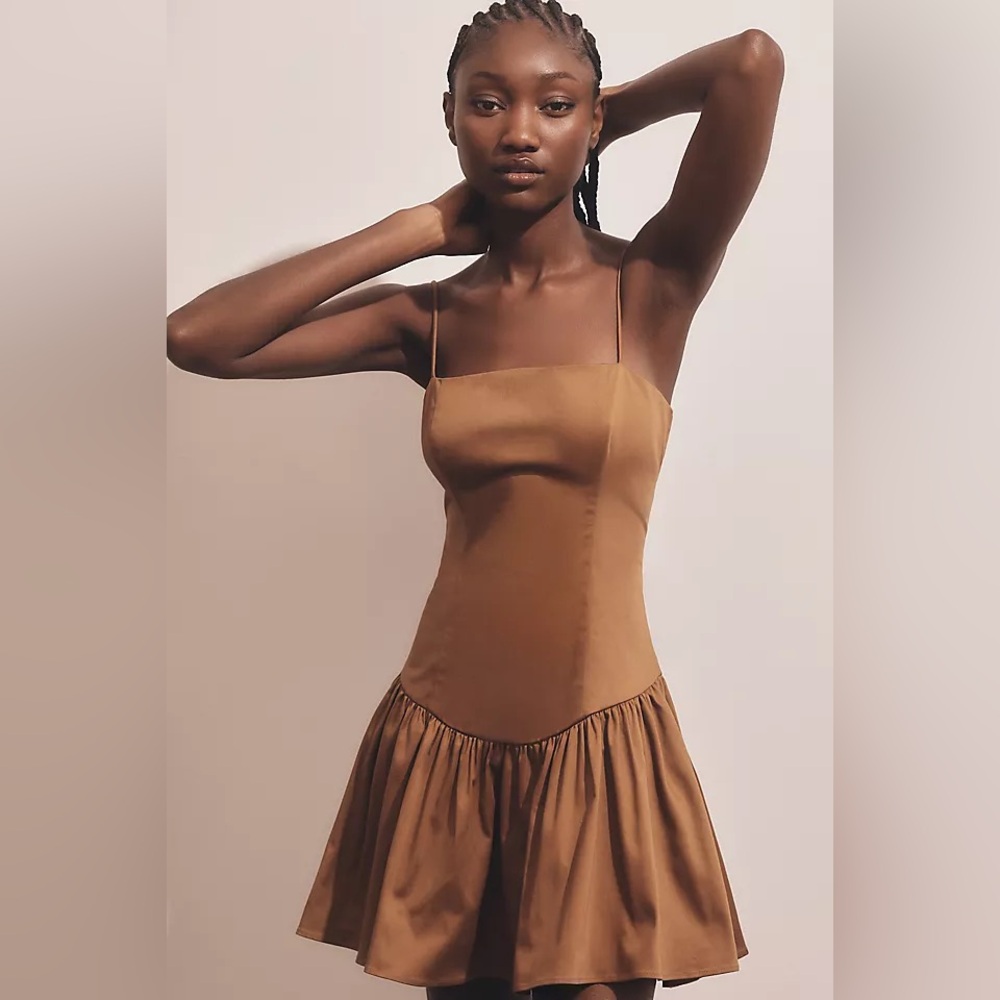 Anthropologie Maeve Drop Waist Mini Dress Brown Medium - M NWT